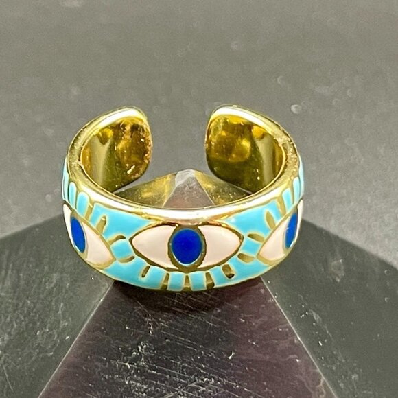 Evil Eye Enamel and Copper Adjustable Ring #1209 LT BLUE - Picture 9 of 16